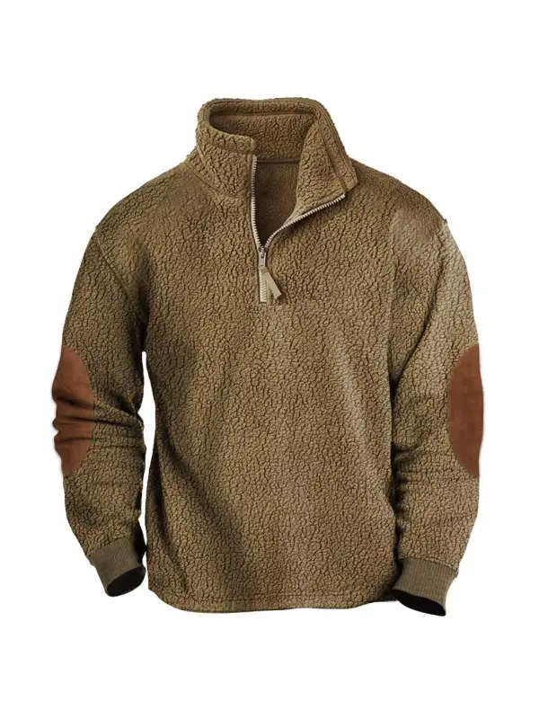Men's Sweatshirt Vintage Fleece Quarter Zip Thick Warm Colorblock Daily Tops - Ninacloak.com 