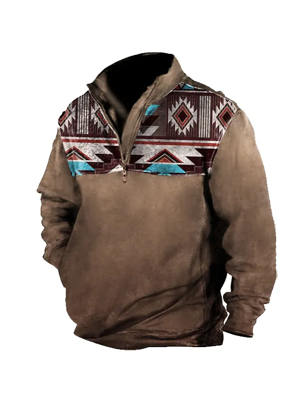 Men's Aztec Quarter Zip Winter Sweatshirt - Ninacloak.com 