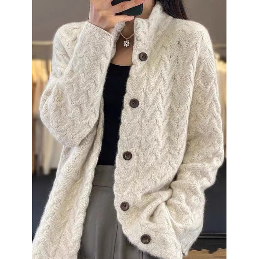 

Women's Thickened Twist Stand Collar Loose Solid Color Knitted Sweater Cardigan