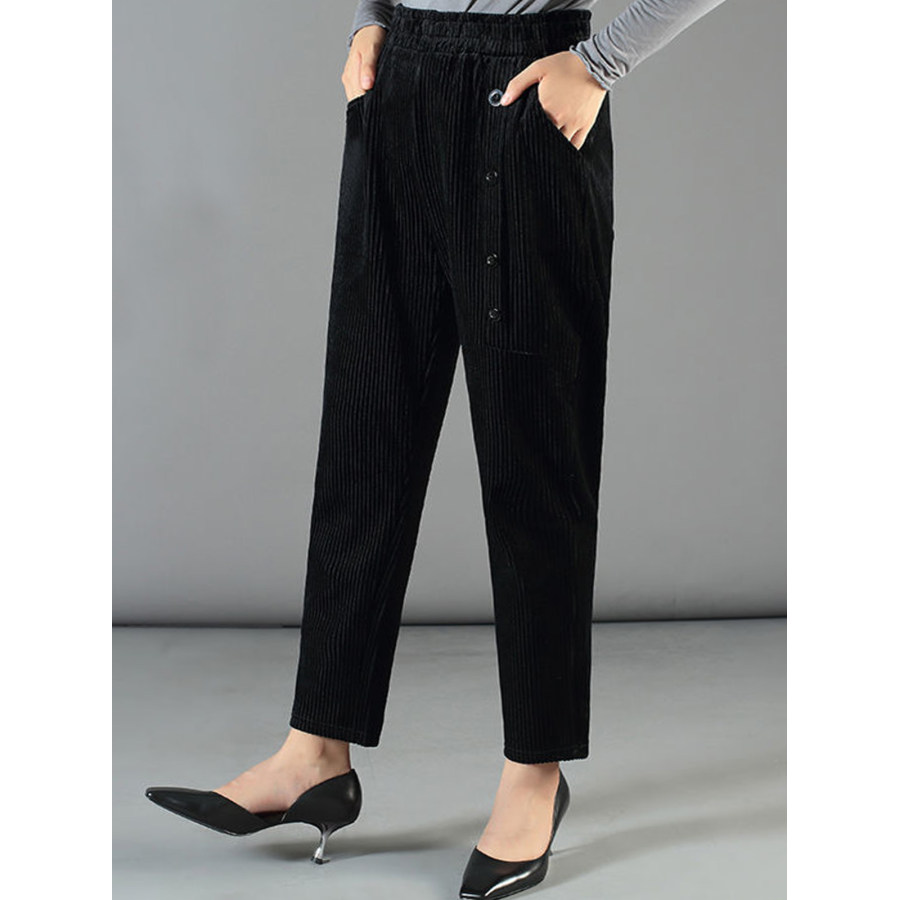 

Women's Casual Corduroy Fleece High Waist Tapered Pants