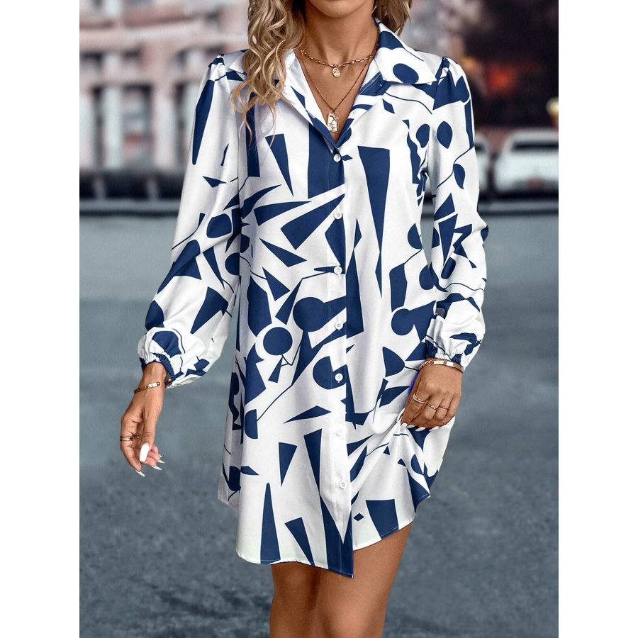 

Robe Chemise à Manches Lanternes Et Imprimé Géométrique Pour Femmes