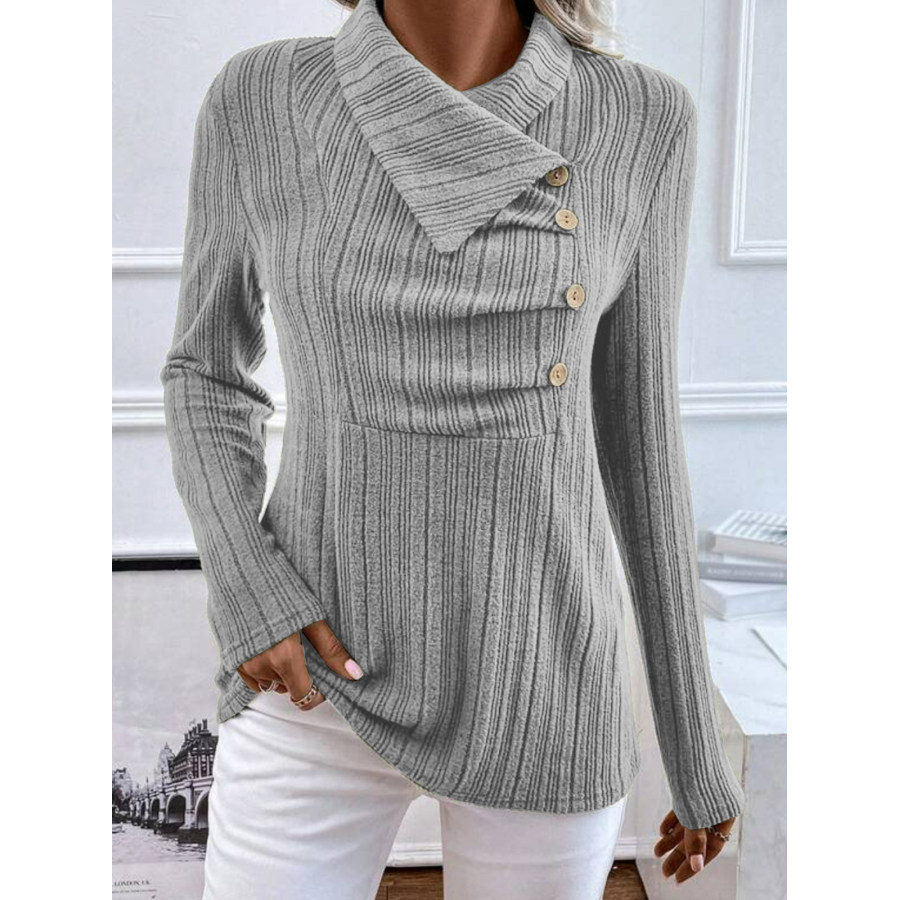 

Haut Tricoté à Manches Longues Pour Femmes Coupe Ajustée à Revers épissure De Boutons