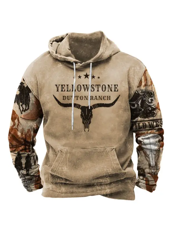 Men's Vintage Yellowstone Western Denim Hoodie - Ninacloak.com 