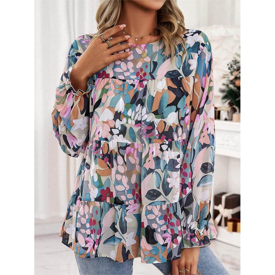 

Blusas Con Volantes De Manga Larga Informales Con Temperamento Y Estampado Floral Colorido Para Mujer