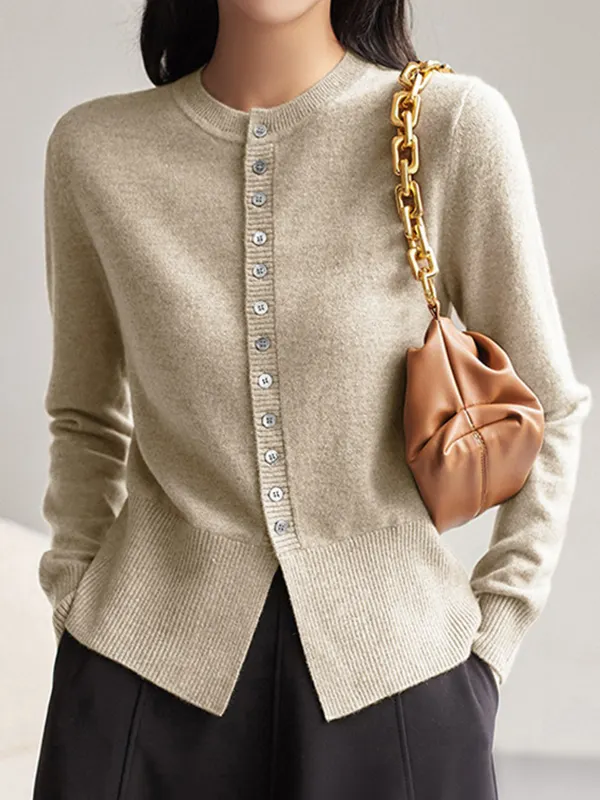 Women's Retro Cashmere Sweater Slim Cardigan Sweater Long Sleeve Bottoming Shirt Top - Ninacloak.com 