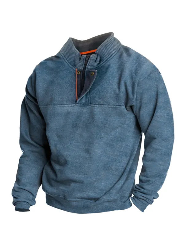Men's 1/4 Zip Collar Pullover Long Sleeve Outdoor Sweatshirt Blue - Ninacloak.com 