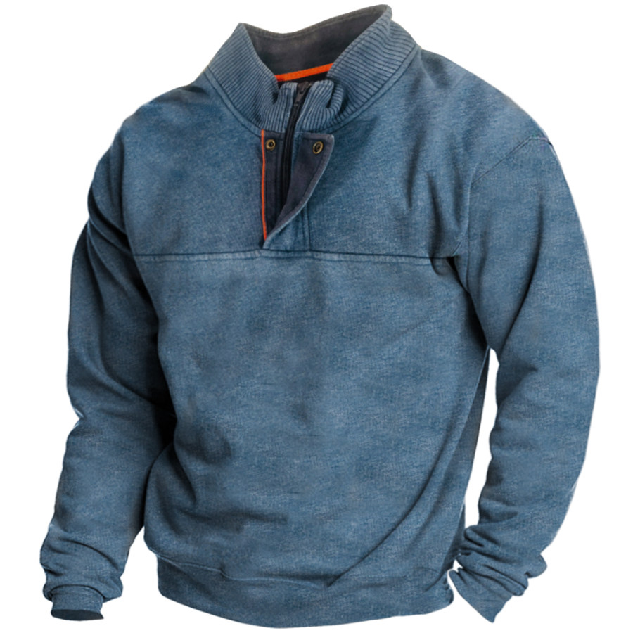 

Herren-Pullover Mit 1/4-Reißverschluss Und Kragen Langärmlig Outdoor-Sweatshirt Blau