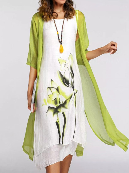 Early Autumn Sunscreen Loose Dress Two-Piece  Maxi Dress