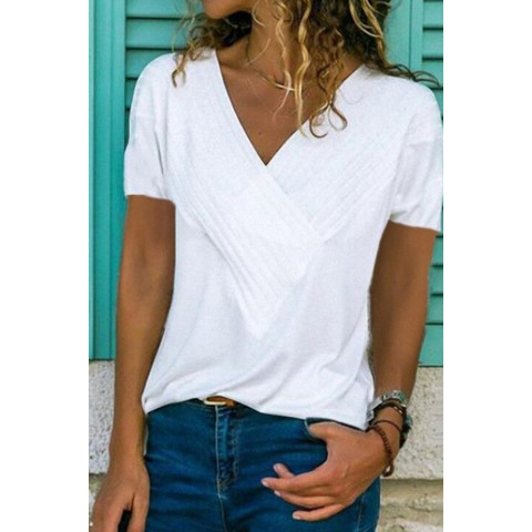 Casual V neck Solid Color Short Sleeve T Shirt