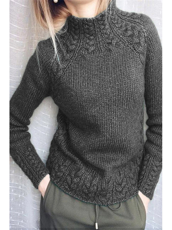 Ladies Vintage High Collar Pattern Black Knit Sweater