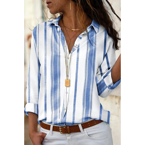 Fashion Striped Single breasted Long Sleeve Blouse