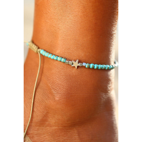 Bohemian five pointed star turquoise hand beaded anklet