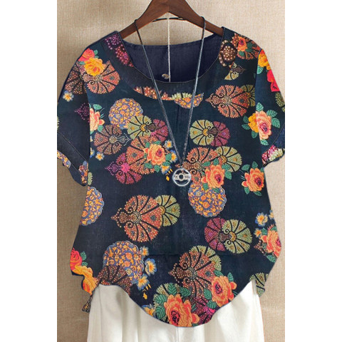 Casual Round Neck Printed Blouse