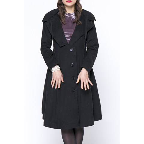 Warm Black Hooded Single Breasted Plain Coat