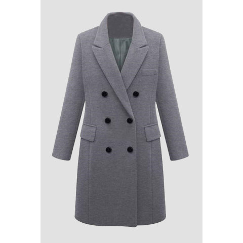 Fashion Lapel Solid Color Double Breasted Overcoat