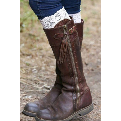 Fashion round toe faux PU womens leather boots