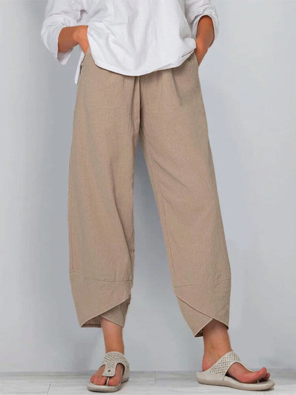 Loose Casual Cotton-linen Cropped pants - coralinlin.com