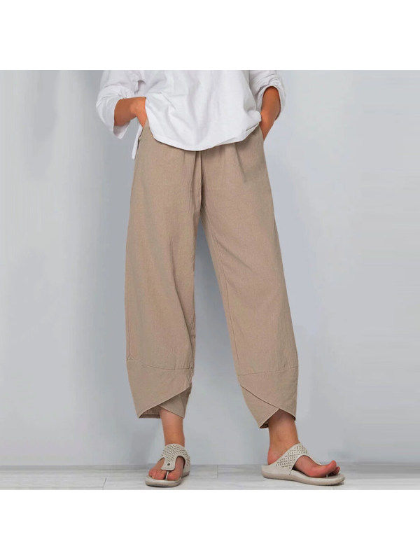 Loose Casual Cotton-linen Cropped pants - coralinlin.com