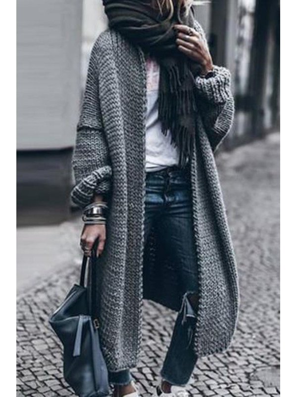 Casual loose long-sleeved knitted cardigan - Inkshe.com 