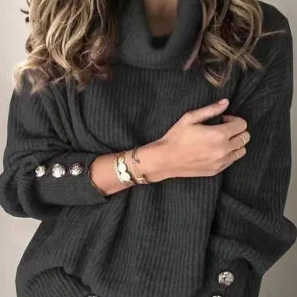 Heap Collar Buttons Long Sleeve Knit Pullover - Leanarea.chimpone.com 
