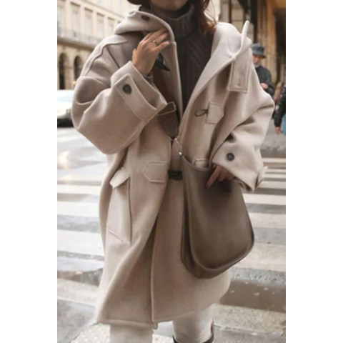 Hooded plus cotton thick loose woolen coat