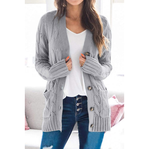 Casual V neck single breasted knitted cardigan