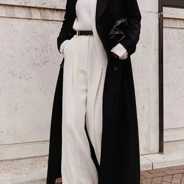 Loose solid color long sleeve long coat - Leanarea.chimpone.com 