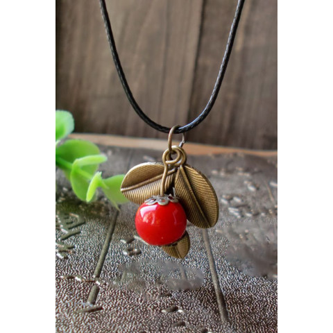 Handmade Ceramic Necklace Cherry Leaf Simple Necklace