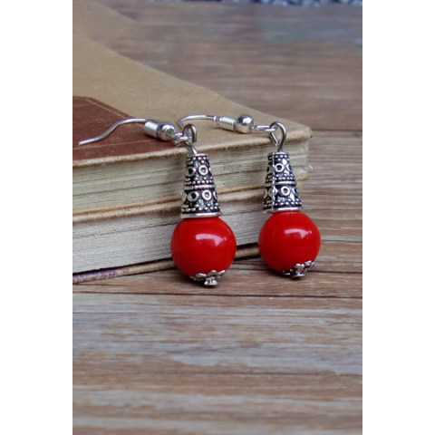 Ceramic red porcelain bead earrings