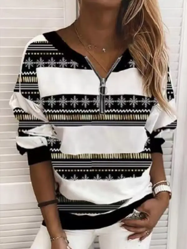 Fashion Gradient Stripe Print Sweatshirt - Charmwish.com 