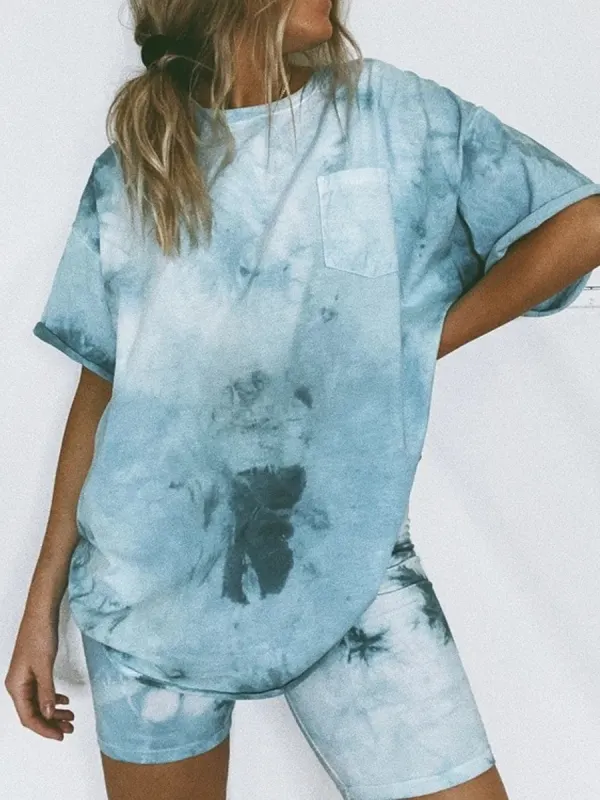 Casual Tie Dye Printed Loose Shorts Suit - Charmwish.com 