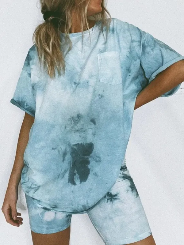 Casual Tie Dye Printed Loose Shorts Suit - Charmwish.chimpone.com 
