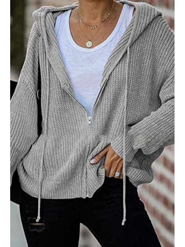 Hooded zipper sweater cardigan - Charmwish.com 