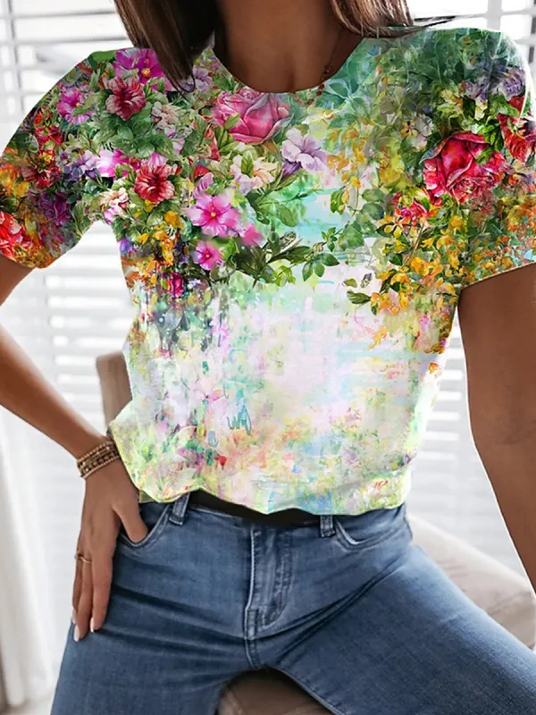 Women's casual fashion flower print top - Charmwish.com 