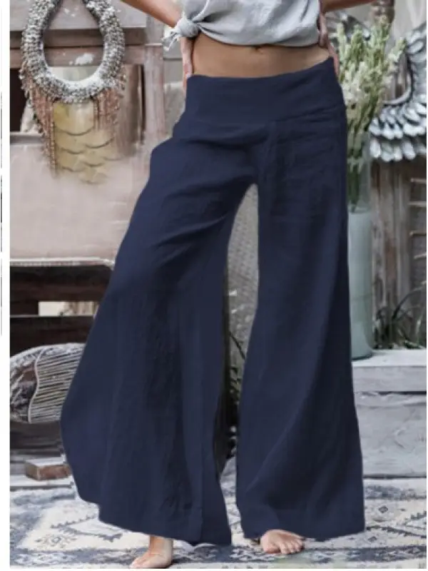 Women's solid color linen wide-leg pants - Charmwish.com 