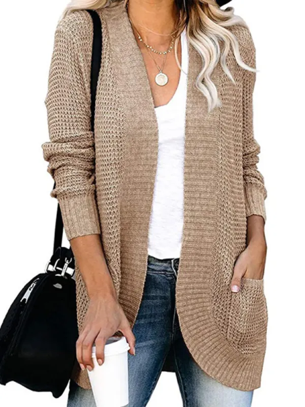 Solid Pockets Loose Knit Cardigan - Charmwish.com 