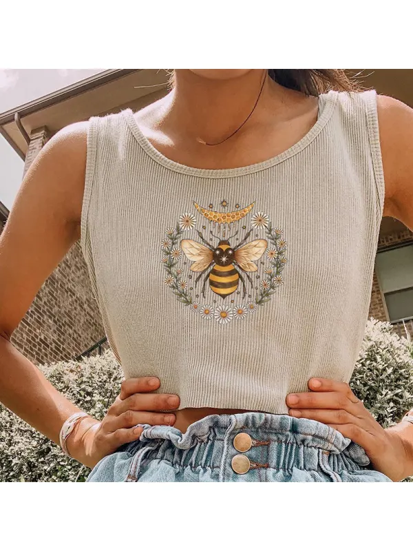 Vintage Bee Flower Print Vest - Charmwish.com 