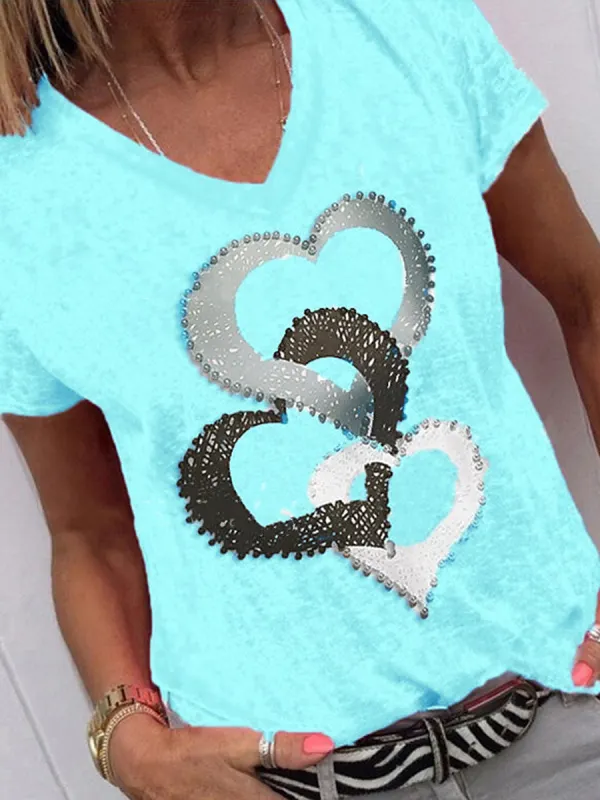 Casual Love Print Short Sleeve T-Shirt - Charmwish.chimpone.com 