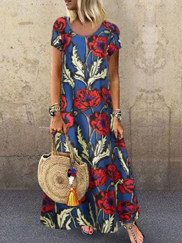 Printed Short Sleeve Dress - Charmwish.chimpone.com 