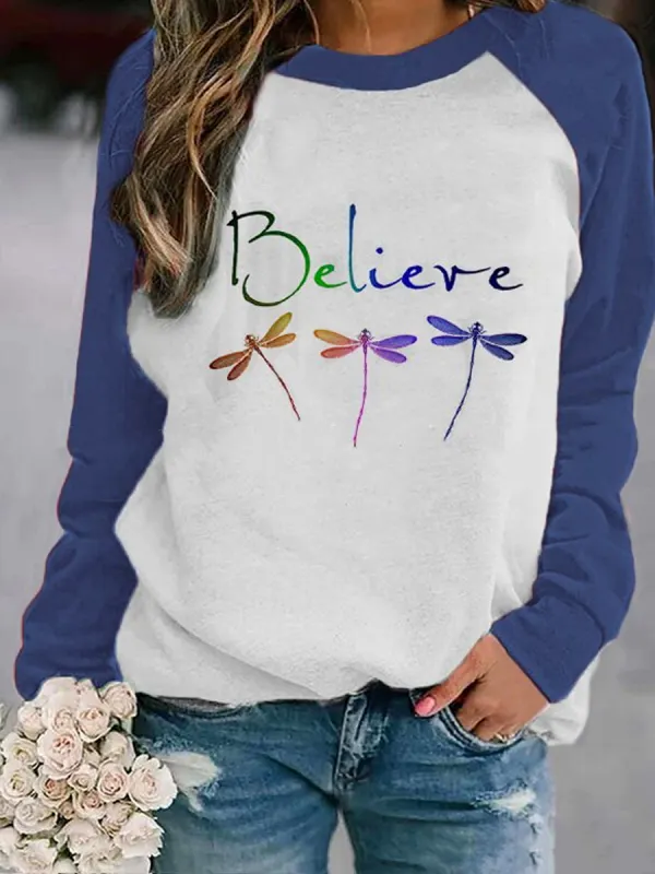 Casual Butterfly Print Sweatshirt - Charmwish.com 