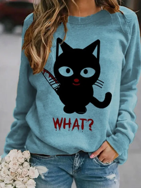 Women's cat print long sleeve sweatshirt - Charmwish.com 