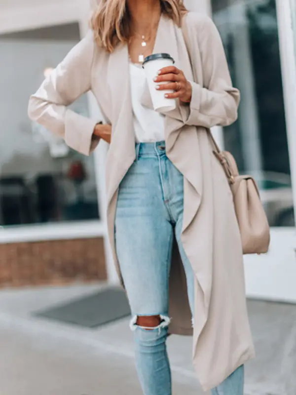 Lapel solid color casual trench coat - Charmwish.chimpone.com 