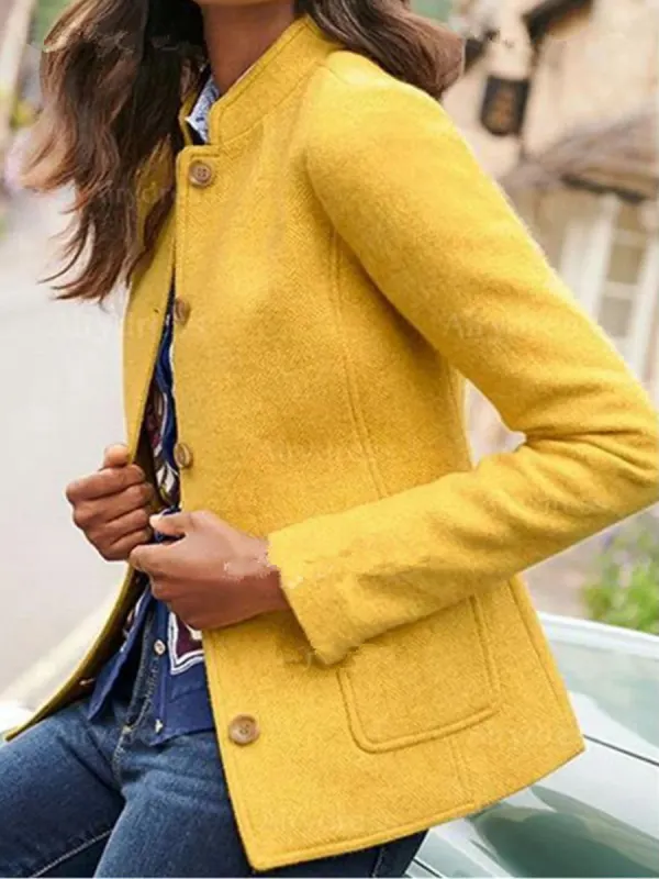 Solid Color Stand Collar Woolen Pocket Suit - Charmwish.chimpone.com 