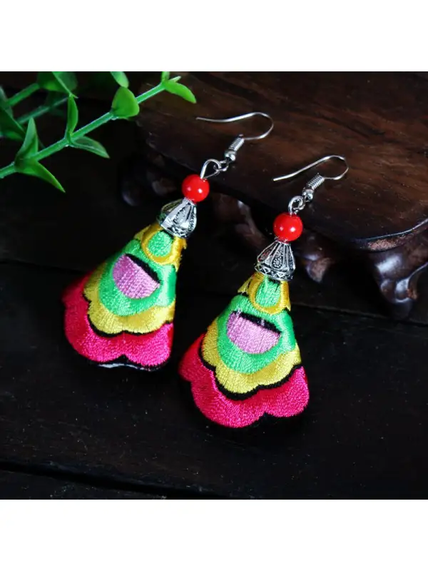Fashion Vintage Ethnic Style Embroidered Tassel   Earrings - Charmwish.com 