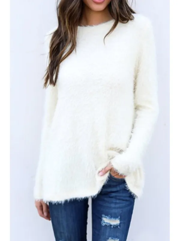 Round Neck  Plain Sweaters - Charmwish.com 