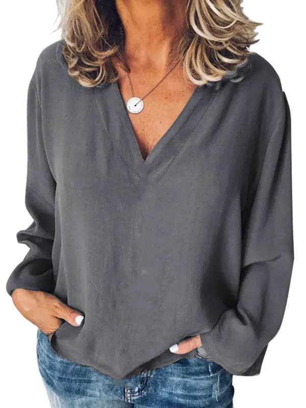 Women Casual Solid Color Long Sleeve Blouse - Charmwish.chimpone.com 