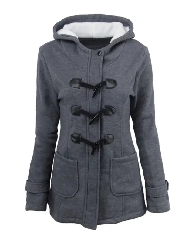 Casual Horn Button Hooded Coat - Charmwish.com 