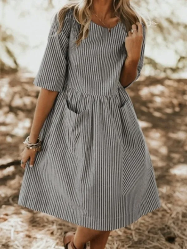 Loose Striped Pocket Dress - Charmwish.com 
