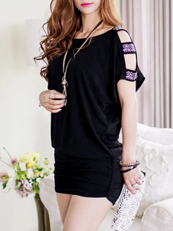 Round Neck  Beading  Plain Bodycon Dress - Charmwish.chimpone.com 