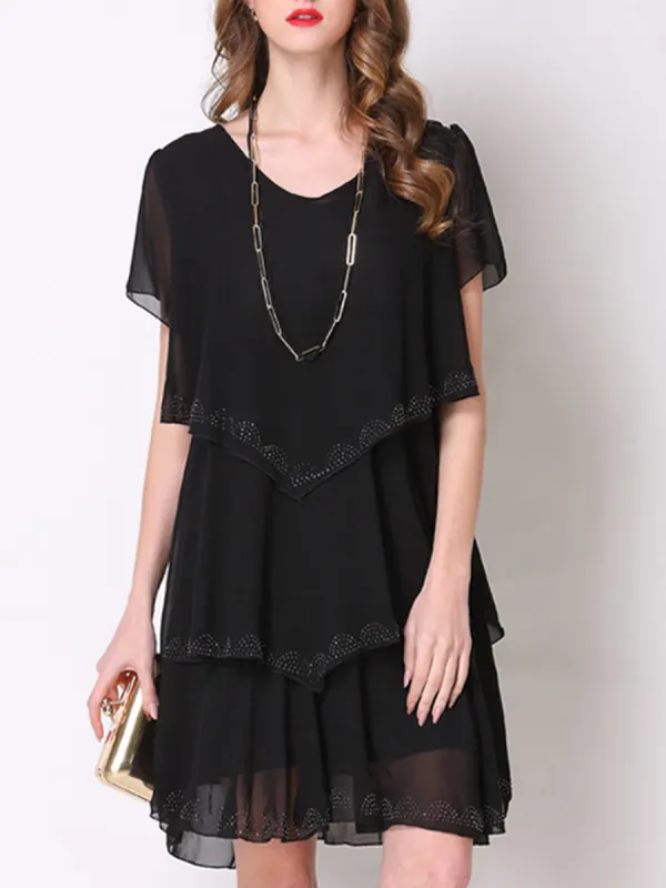 Round Neck  Sequin  Plain Shift Dress - Charmwish.com 